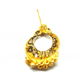 Gold Oxidized Earring Jhumka Jhumki Bali Push Back Drop Dangle - III Pink Stones